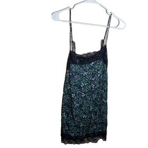 Aerie Slip Dress Women's XS Lace Mini Sleeveless Blue Green Floral